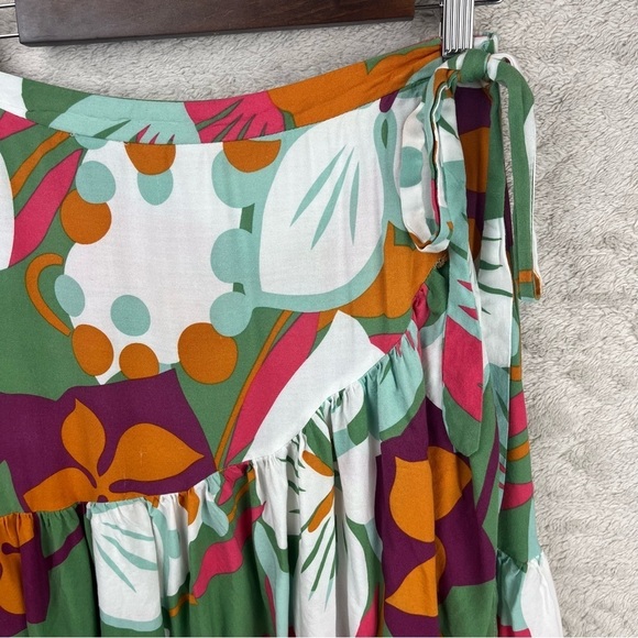 Rachel Ray Floral Wrap Skirt Medium High Low Bold Fall Colors - Picture 12 of 14